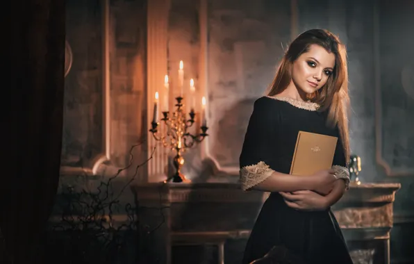Picture look, girl, mood, candles, book, Kate, Vadim Miller