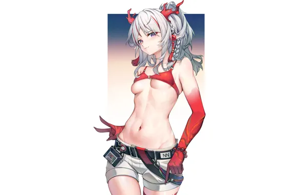Girl, sexy, cleavage, shorts, long hair, boobs, anime, beautiful