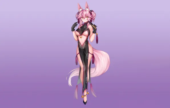 Girl, sexy, cleavage, pink hair, long hair, dress, boobs, animal ears