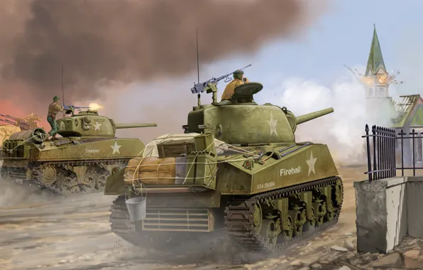 Picture art, tank, the battle, game, the, Tank, average, Sherman