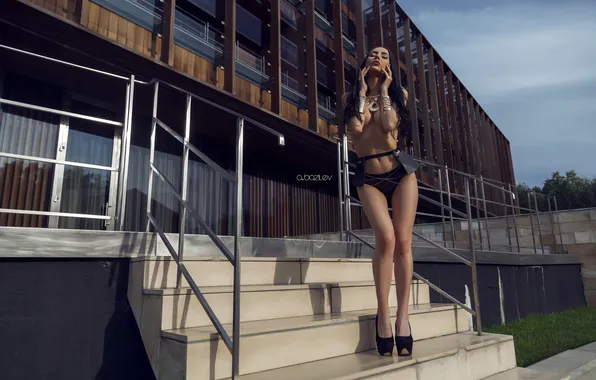 Girl, the building, photographer, ladder, girl, photography, photographer, Alex Bazilev