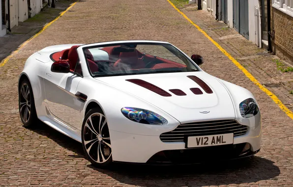 Picture car, Aston Martin, Roadster, Vantage, white, V12