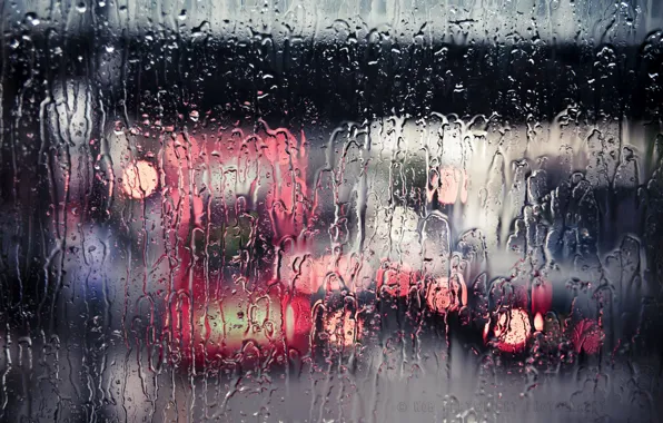 Picture glass, water, the city, rain, street, the shower, threads, bokeh