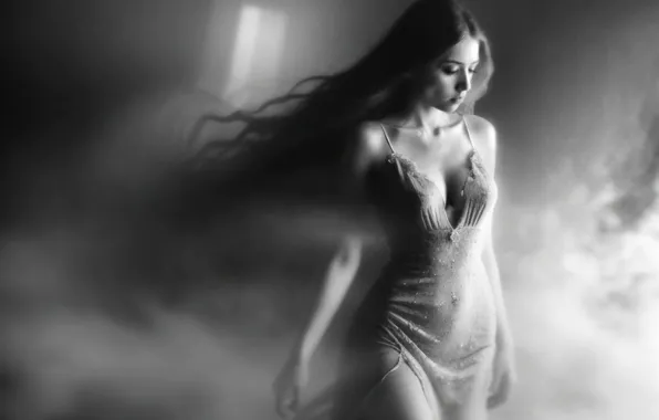 Picture look, girl, face, image, monochrome, black and white photo, digital art, AI art