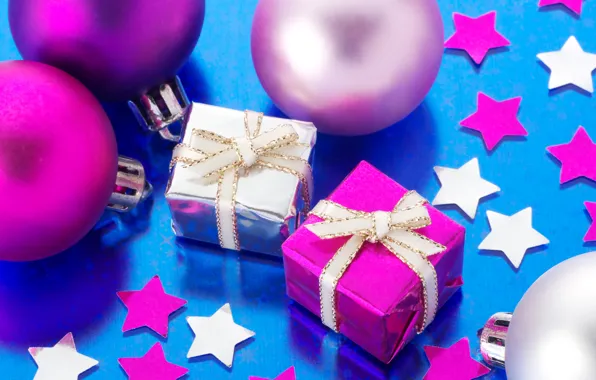 Stars, decoration, balls, gifts, New year, new year, balls, stars