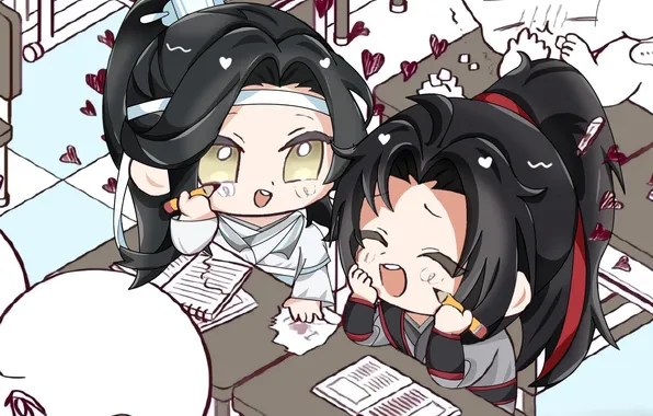 Love, tables, hearts, school, Chibi, lesson, notebook, Mo Dao Zu Shi
