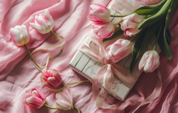 Leaves, flowers, tape, holiday, gift, bouquet, spring, tulips