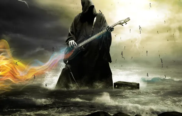 Sea, lightning, guitar, Death