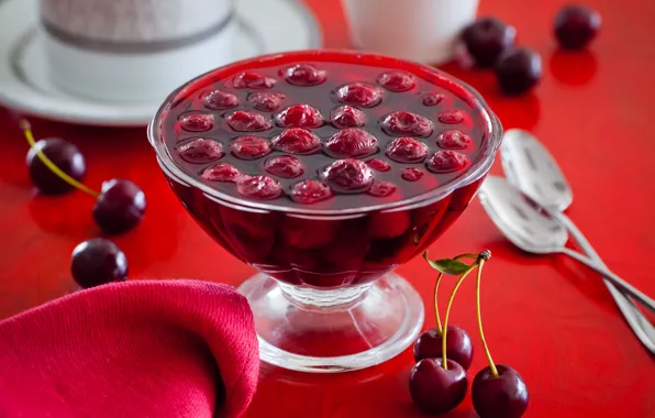 Picture cherry, spoon, jam