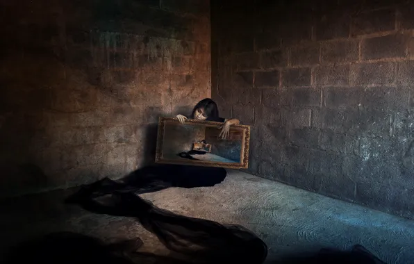 Girl, background, room, frame, Recursion