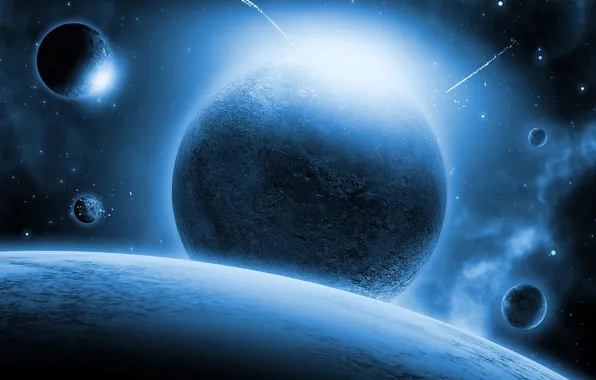Space, stars, planet, the atmosphere, satellites, AI art