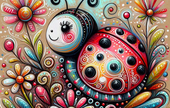Flowers, ladybug, beetle, styling, AI art, neural network