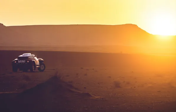 Sunset, The sun, Sand, Mini, Sport, Desert, Rally, Dakar