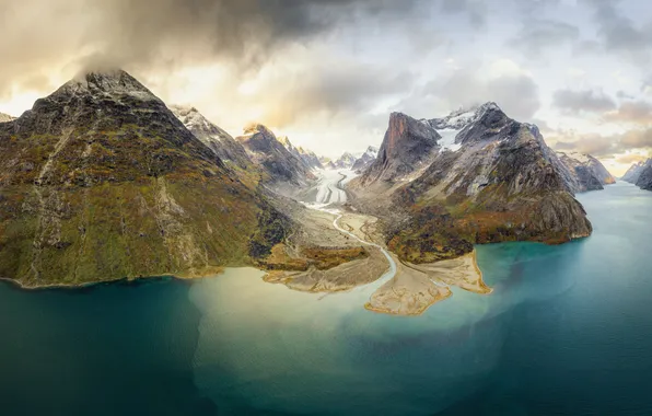 River, rain, landscape, nature, water, mountains, clouds, Norway