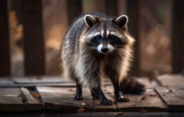Look, leaves, nature, Board, the fence, raccoon, is, face
