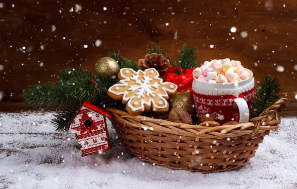 Snow, New Year, cookies, Christmas, Christmas, wood, snow, New Year