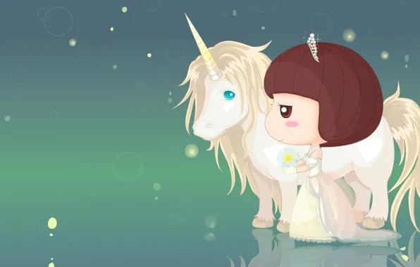 Girl, fantasy, art, unicorn, Princess
