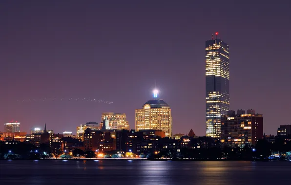 Night, lights, City, Boston, skyline, Lights, Boston, usa