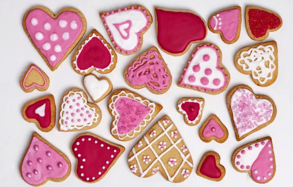 Picture cookies, hearts, love, cakes, hearts, valentines, glaze, cookies