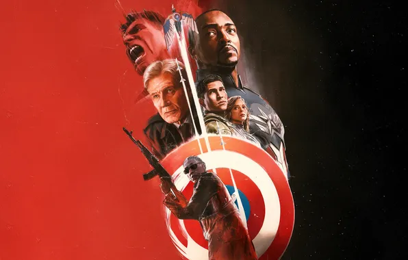 Fiction, art, poster, comic, Harrison Ford, Harrison Ford, MARVEL, Anthony Mackie