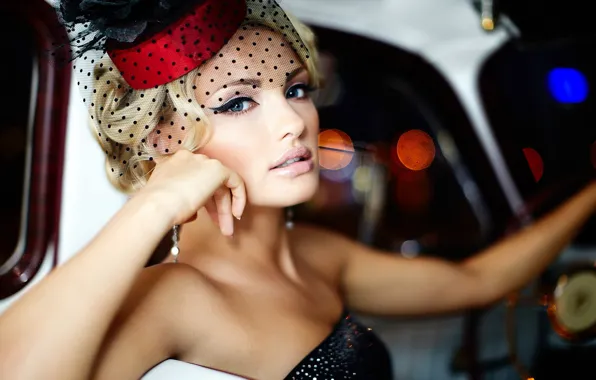 Auto, girl, hat, bokeh, Ekaterina Koba