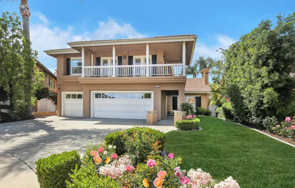 Flowers, lawn, mansion, Design, Roses, Houses, Mansion