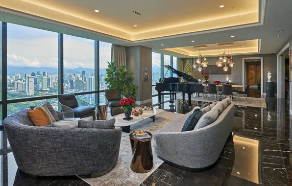 Design, style, interior, piano, megapolis, living room, dining room