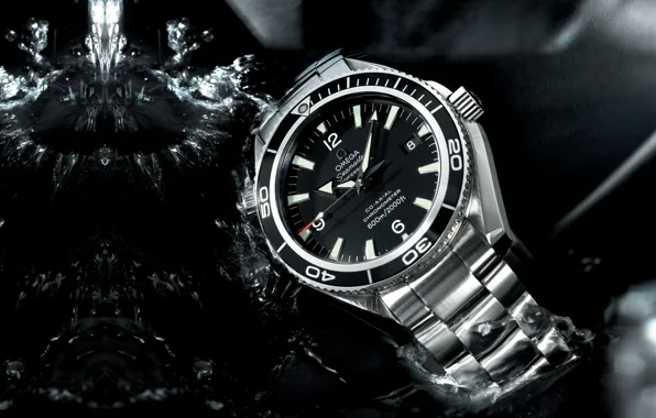 Picture water, drops, macro, watch, Omega, Seamaster, omega, Seamaster