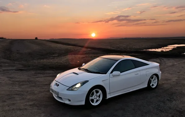 The sun, sunset, car, toyota, sunset, Toyota, celica, pillar