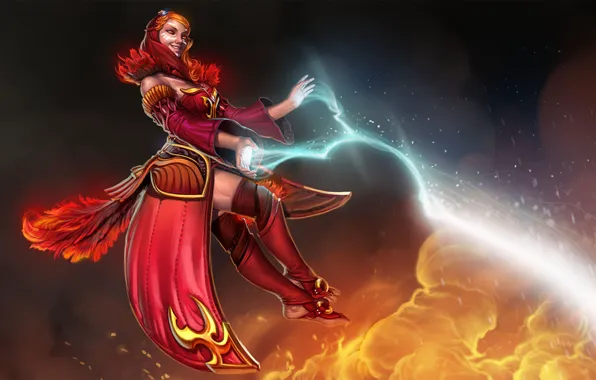 Picture girl, fire, lightning, art, Dota 2, Lina, Lina the Slayer