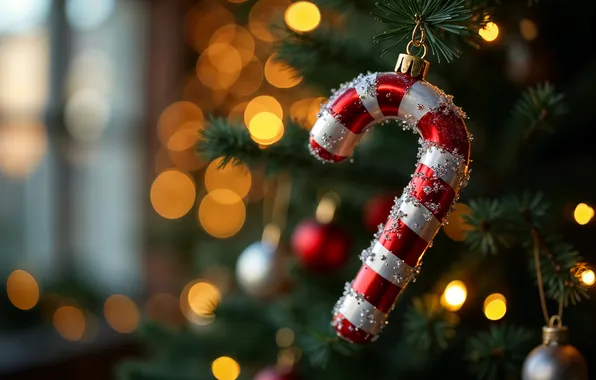 Picture decoration, toy, tree, Christmas, New year, Christmas, tree, bokeh