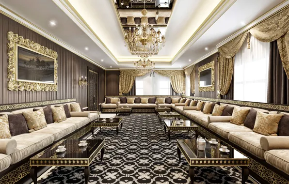 Villa, interior, sofas, living room
