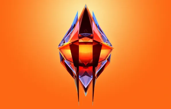 Picture crystal, abstraction, faces, object, orange background, object, abstraction, computer graphics