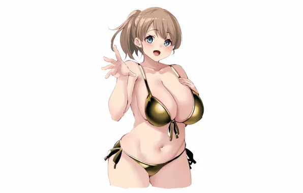 Girl, sexy, cleavage, boobs, anime, blue eyes, beautiful, short hair