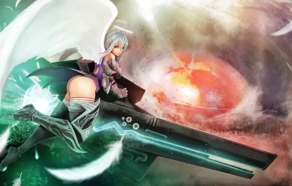 Picture ass, girl, the explosion, weapons, mood, wings, angel, feathers