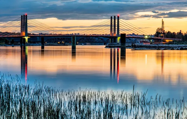 Picture sunset, river, Canada, bridges, Port Coquitlam