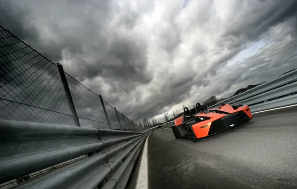 KTM, racing track, spider, KTM, oranzhevy, gloomy sky, X-bow