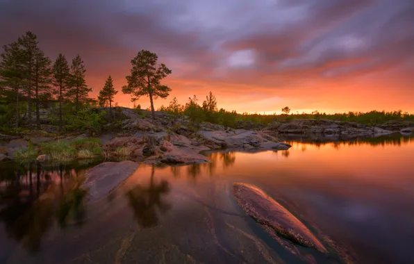 Landscape, nature, stones, Lake Ladoga, Ladoga, white night, Maxim Evdokimov, Ladoga Skerries