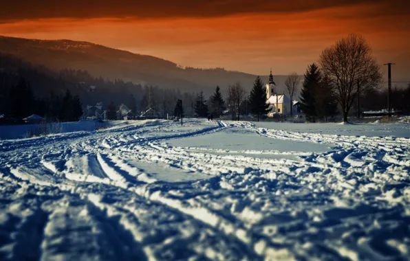 Picture winter, snow, Poland, Church, Polish winter