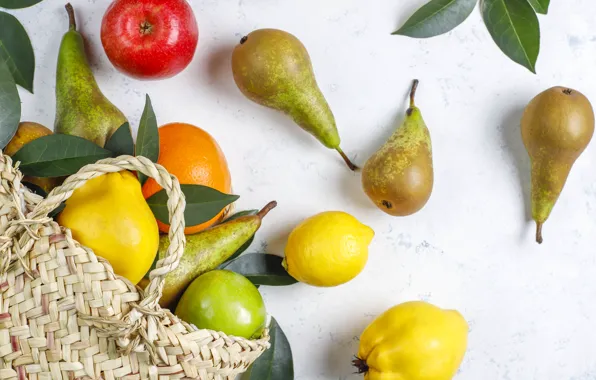 Bag, fruit, pear, lemons