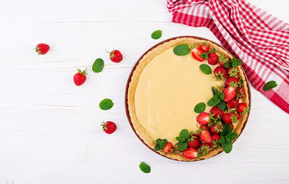 Berries, table, cream, strawberry, pie, wood, Timolina