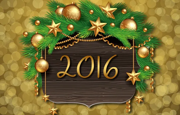 Picture decoration, balls, tree, New Year, Christmas, golden, balls, New Year