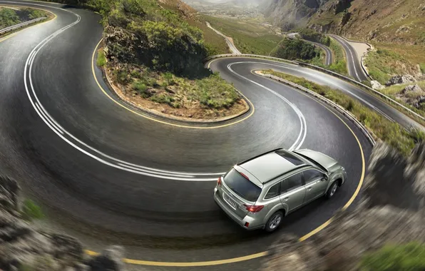 Road, Subaru, the view from the top, Subaru, Outback, Outback, serpentine.background