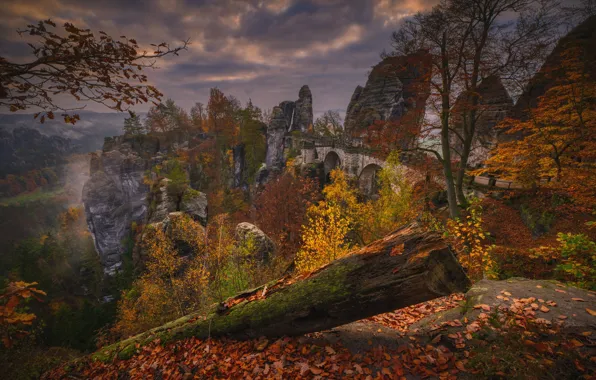 Picture autumn, landscape, mountains, clouds, bridge, nature, rocks, Germany