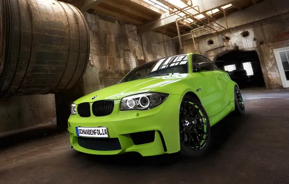 Machine, green, BMW, Coupe, tuning, the front, 1 series