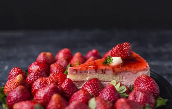 Picture strawberry, cake, cream, dessert, biscuit