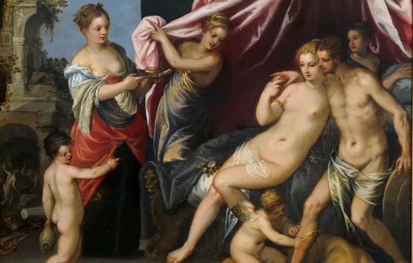Erotic, oil, picture, mythology, Venus and Mars, Hans Rottenhammer