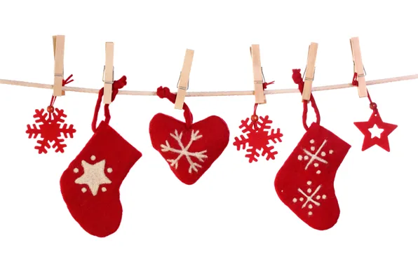 Snowflakes, heart, New Year, Christmas, socks, Christmas, decoration, Merry