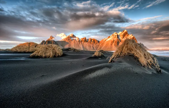 The sky, clouds, mountains, Iceland, Mount Vesturhorn