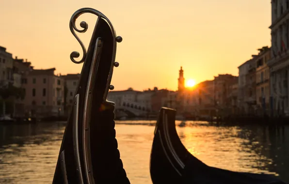 Sunset, boat, home, Italy, Venice, channel, gondola, the Rialto bridge